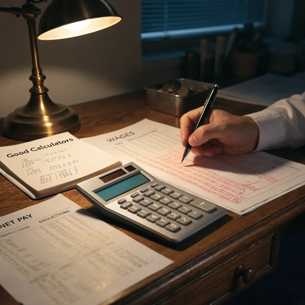 A bare desk with one sheet of paper lit by a single lamp